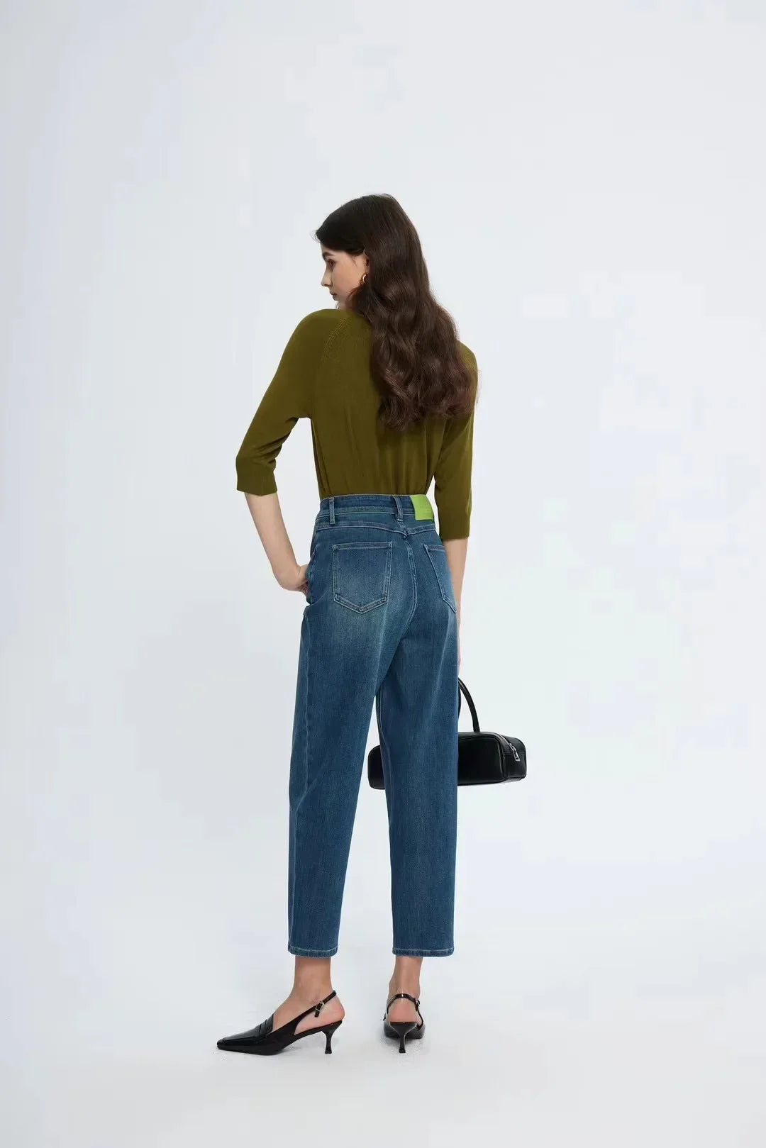 Spring New High Waist Retro Washed Blue Straight Jean / 25