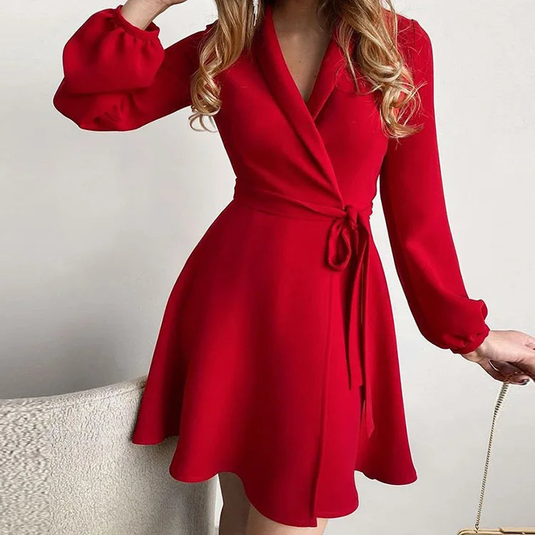 Elegant Slim Floral Polo Neck Women’s Dress