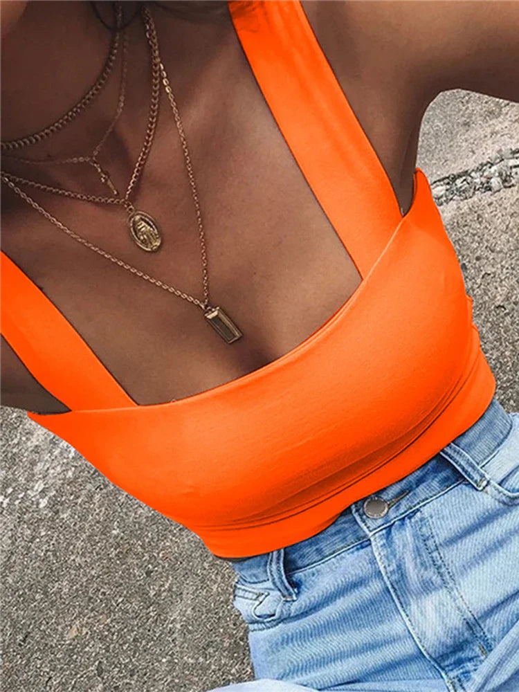 Square Neck Sleeveless Summer Crop Women Black Casual Basic T Shirt Off Shoulder Cami Sexy Backless