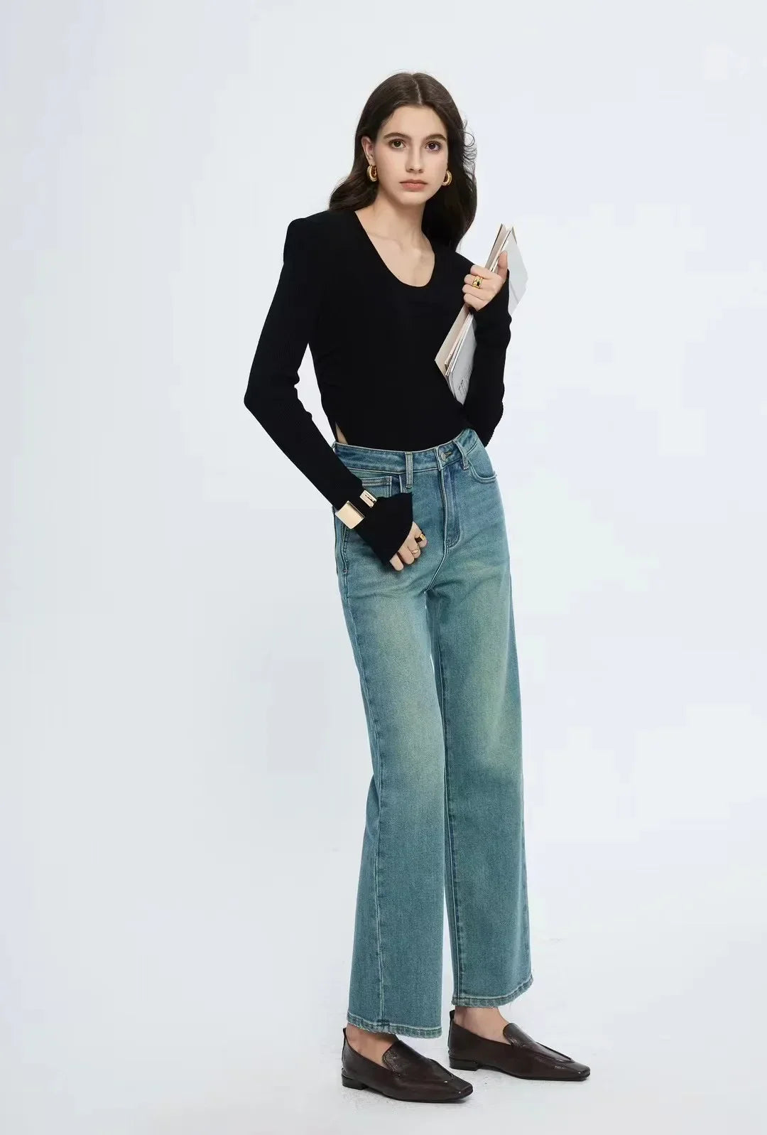 Straight Leg Denim Pant New Korean Woman Female Spring 2024 Jean