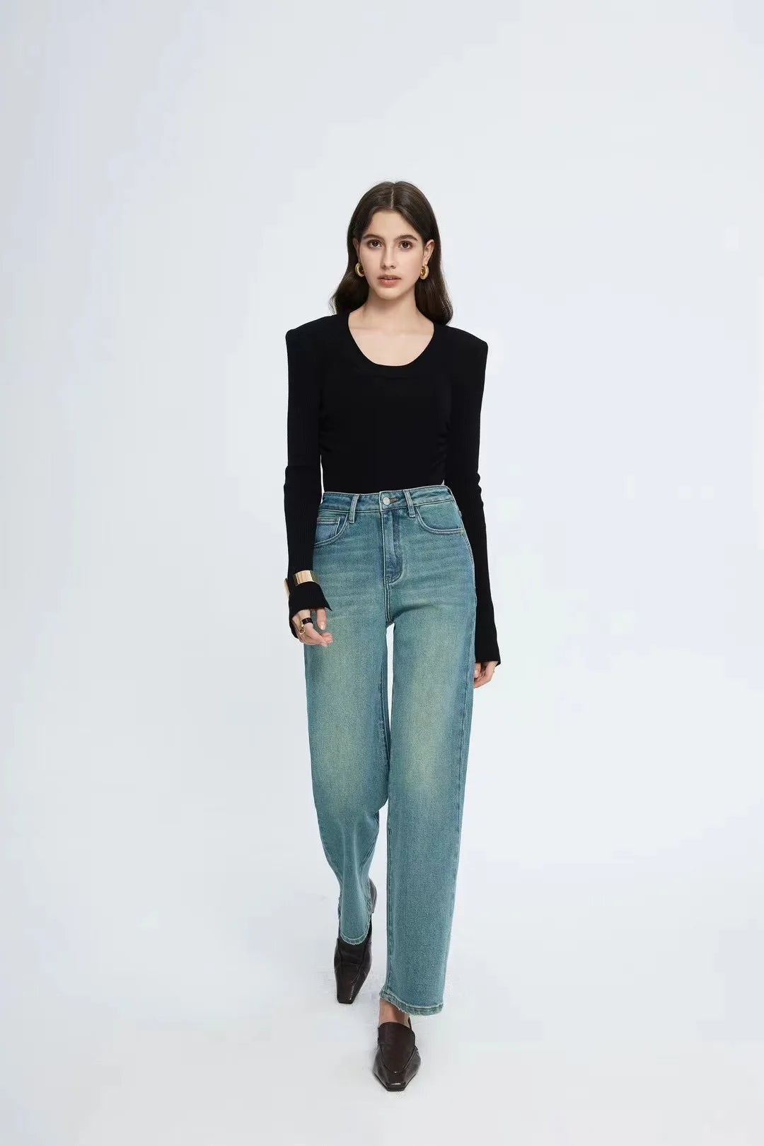 Straight Leg Denim Pant New Korean Woman Female Spring 2024 Jean