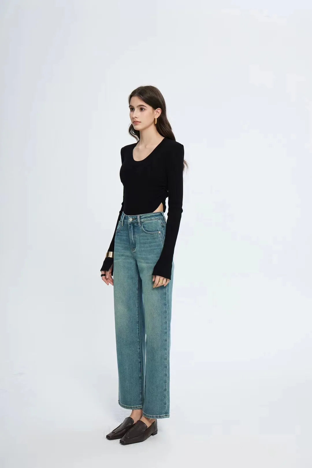 Straight Leg Denim Pant New Korean Woman Female Spring 2024 Jean