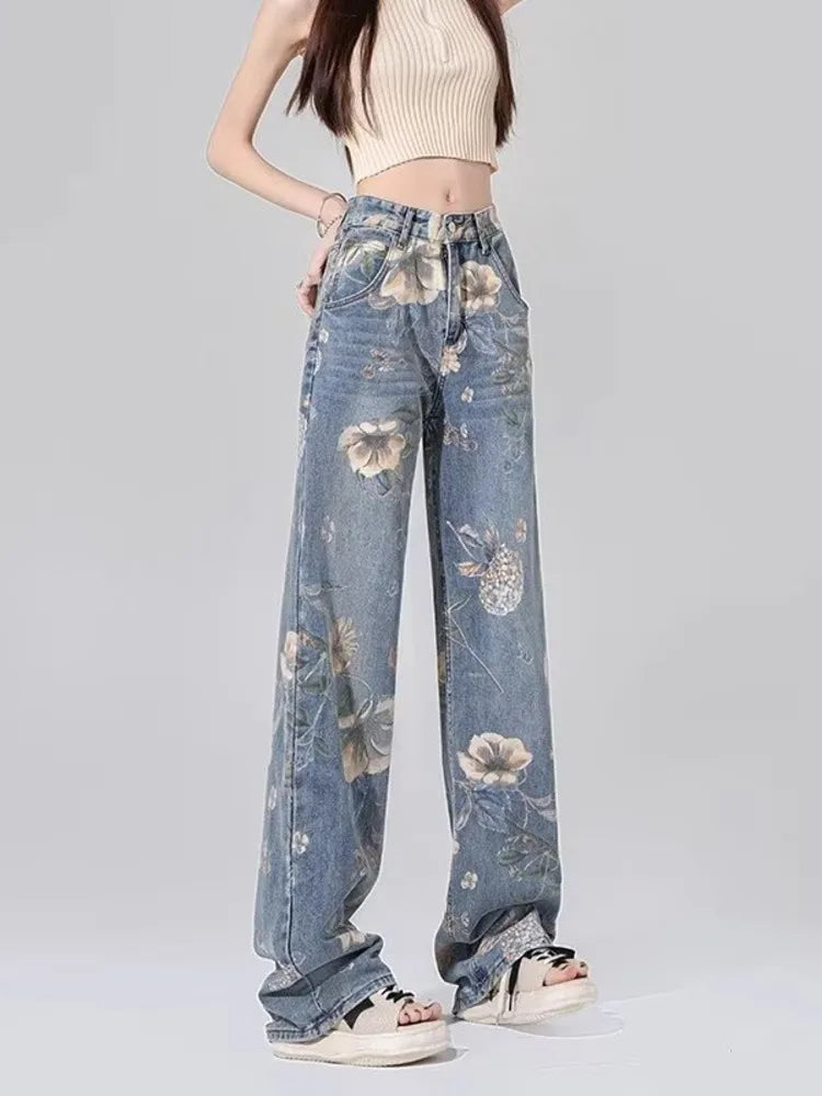 Children’s High Waist Straight Tube Loose Wide Leg Trendy Spliced With Old Zippers Jean