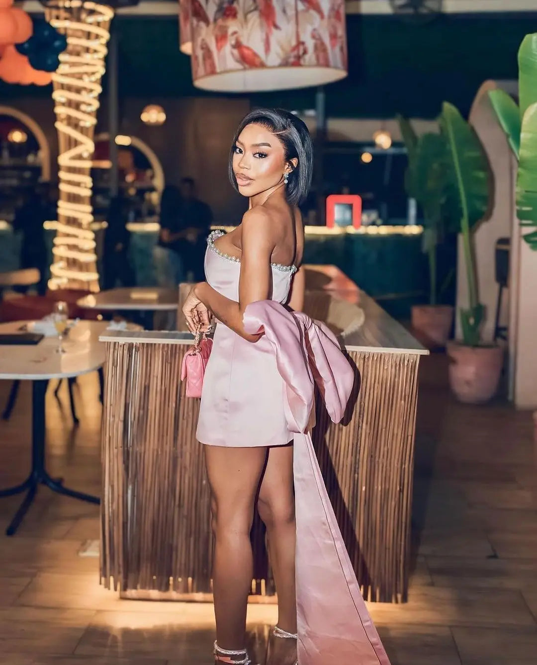 Green Pink Red Satjson Mini Party Dress With Detachable Bow Christmas Dresses-L