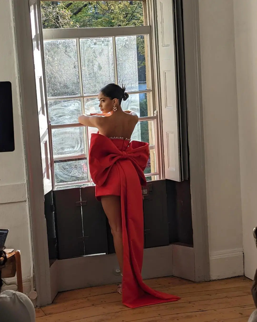 Green Pink Red Satjson Mini Party Dress With Detachable Bow Christmas Dresses-L