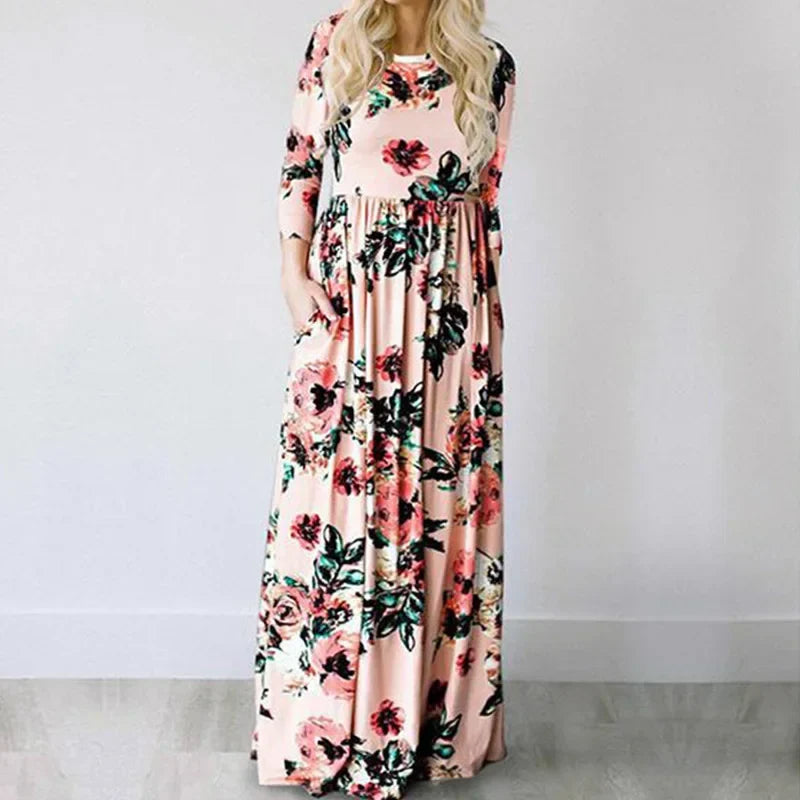 Pink Boho Floral Maxi Floral Dress Pink1 / S oldfloraldress-250126