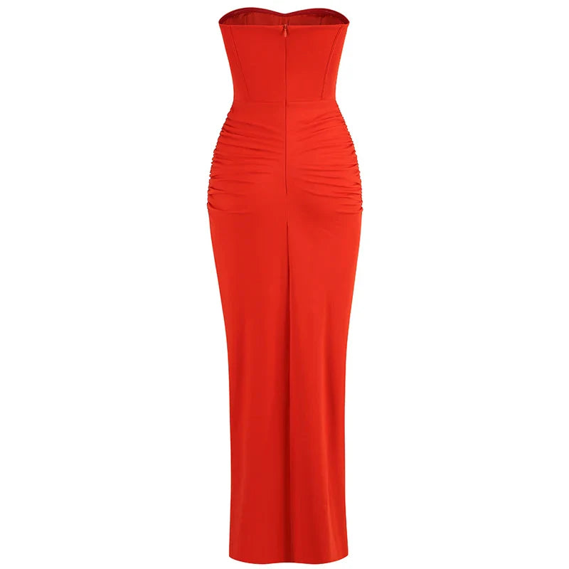 Summer New Womens Sexy Breast Wrapping Backless Dress Red Christmas Party Dresses-L