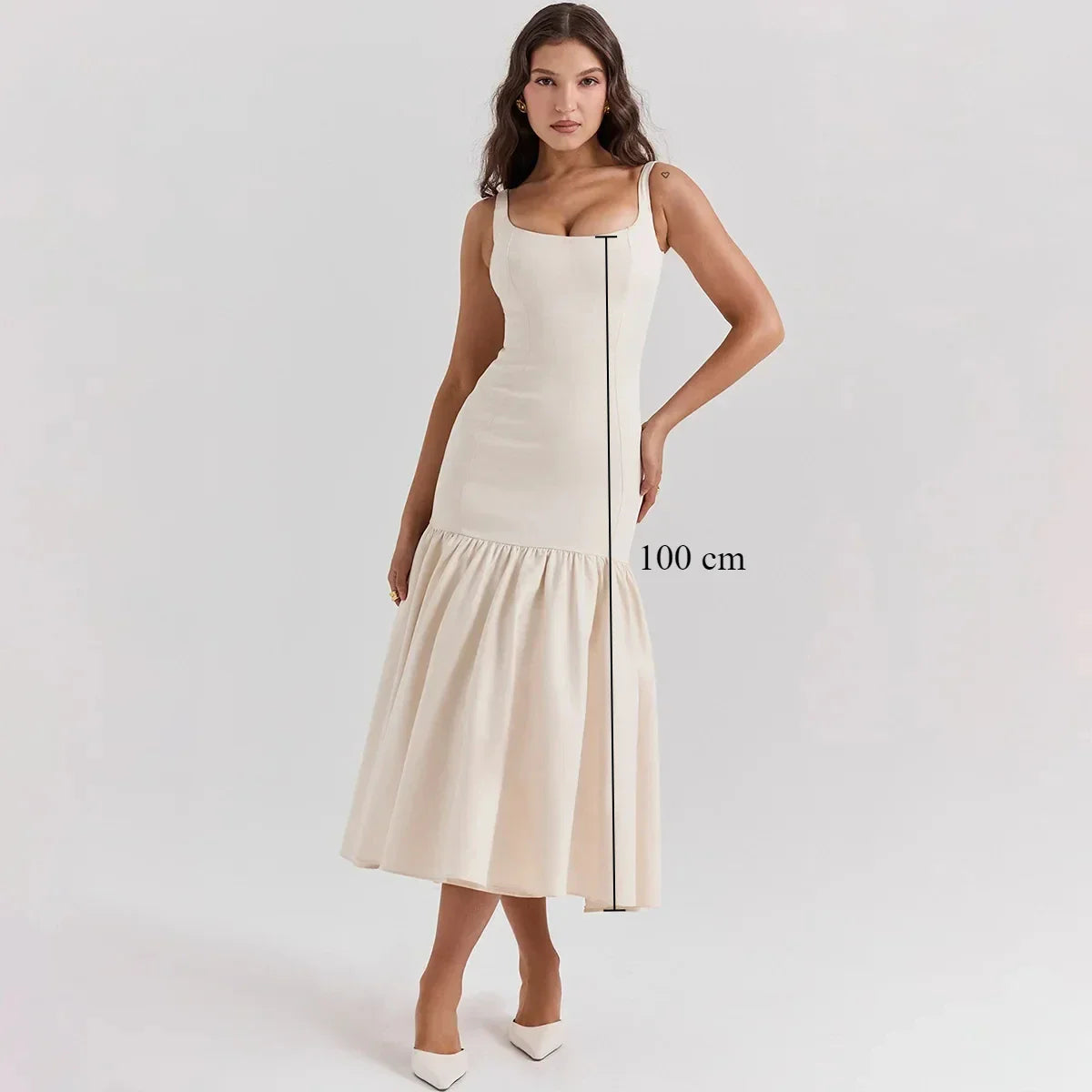 Elegant Red Spaghetti Strap Midi Holiday Dress Casual Birthday Party Dresses Christmas Creamy-White