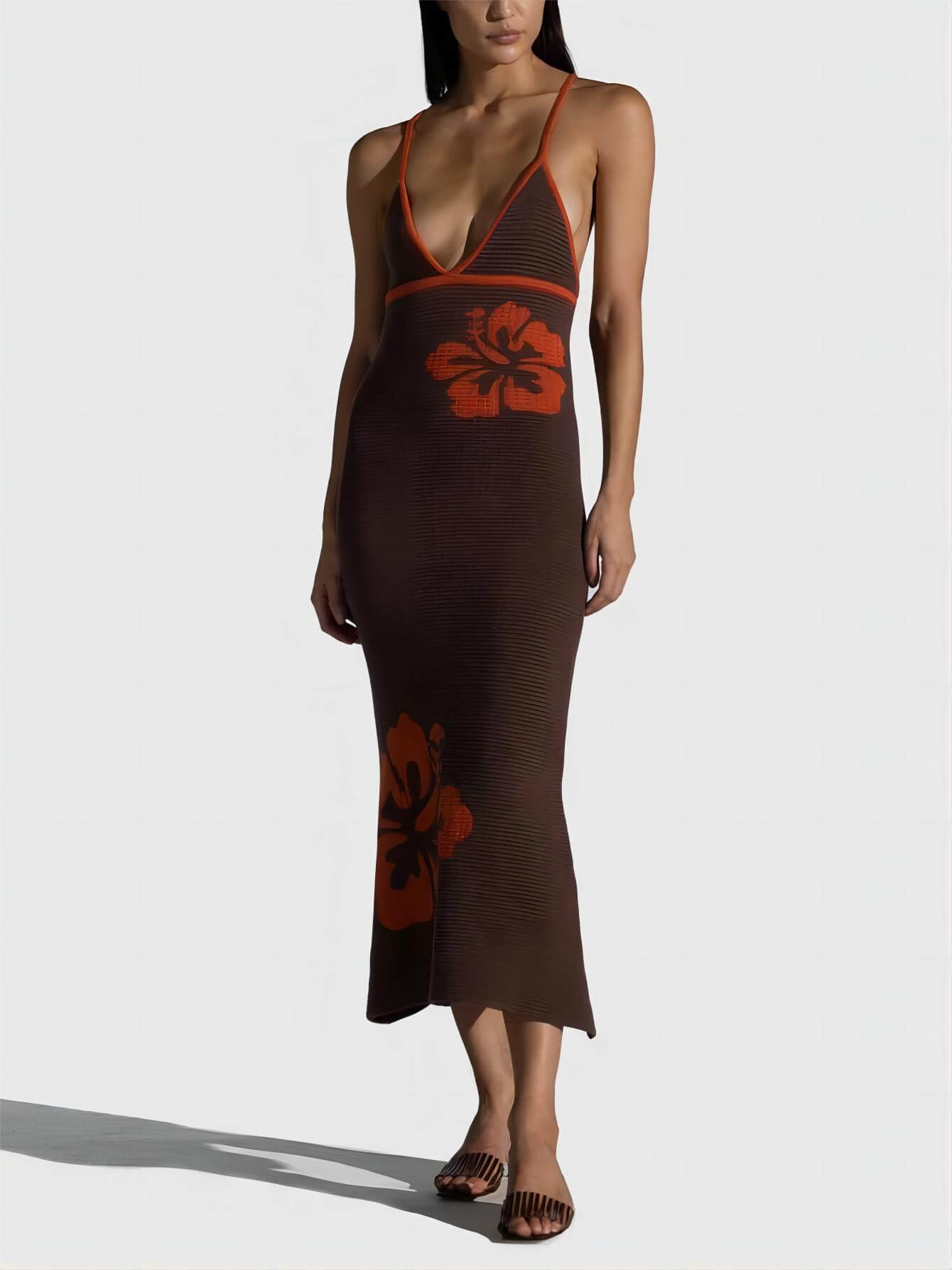 Knitted Suspender Halterneck V-Neck Graceful Backless Sexy Midi Dress Dresses