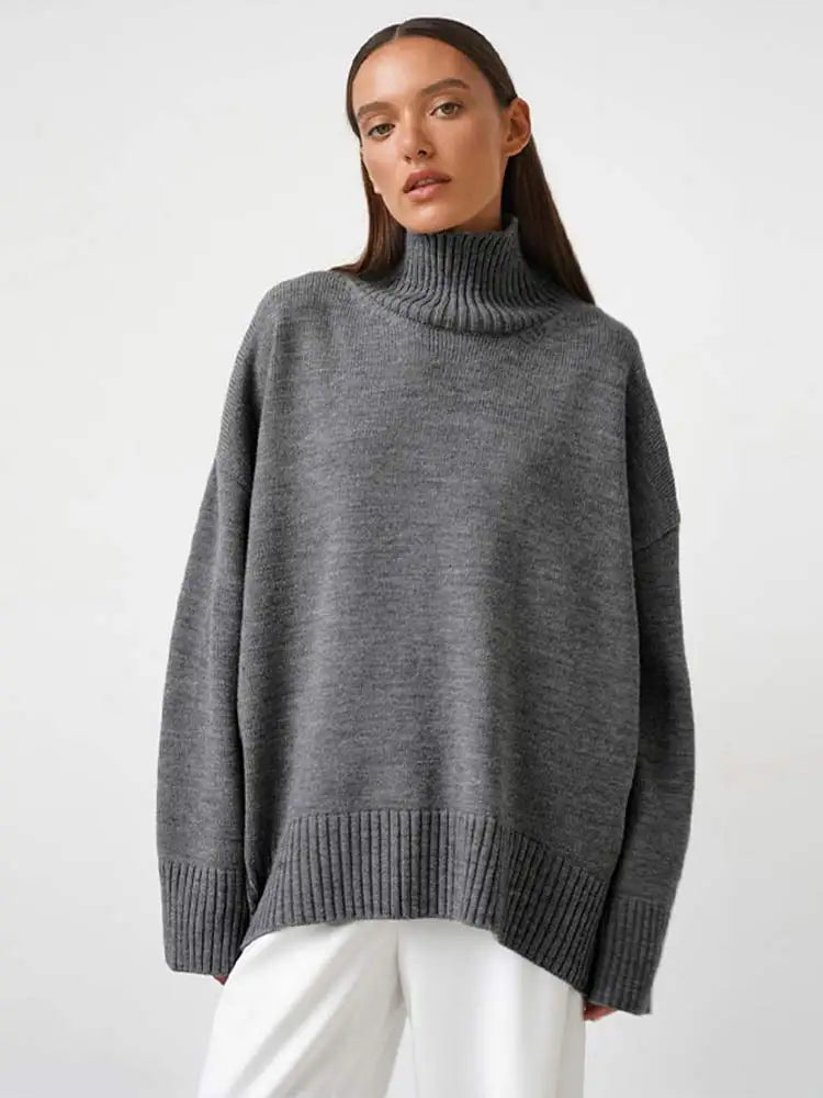 Casual Solid Color Long Sleeve Sweater Grey / S