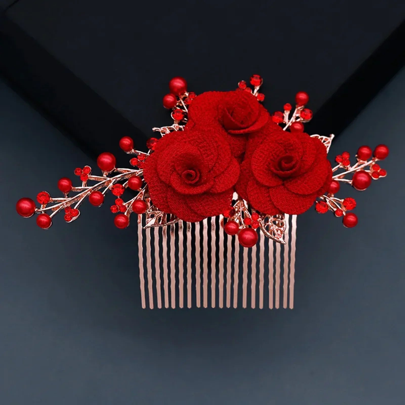 Red Wedding Rose Flower Bride Headdress Hair Accessory Red 5 Accessories-L