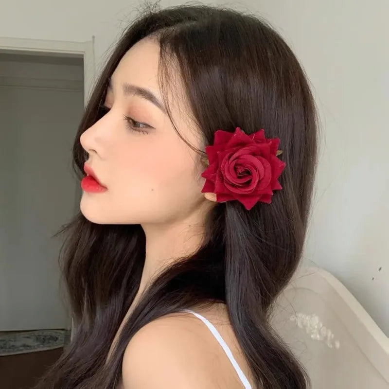 Red Wedding Rose Flower Bride Headdress Hair Accessory Accessories-L