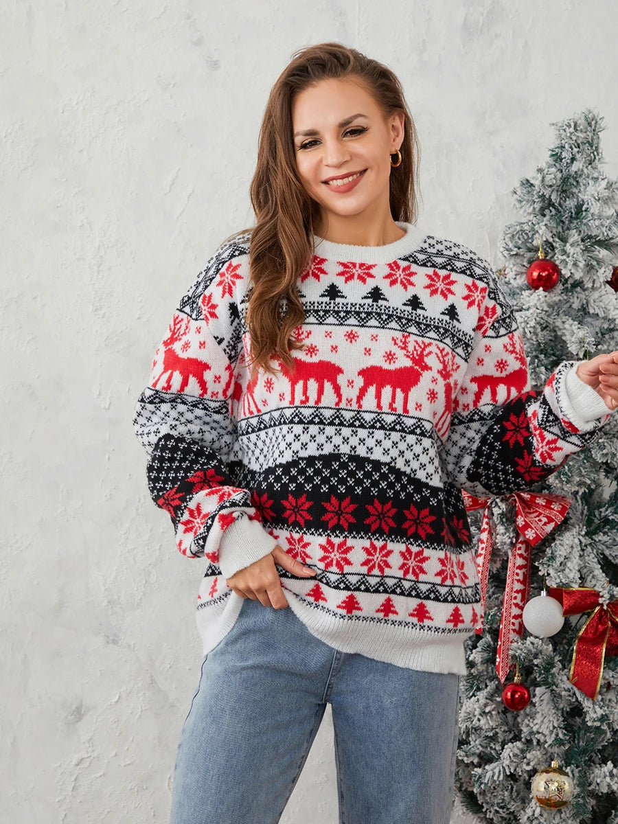Couples Reindeer Pattern Christmas Sweater White / S Sweaters-L