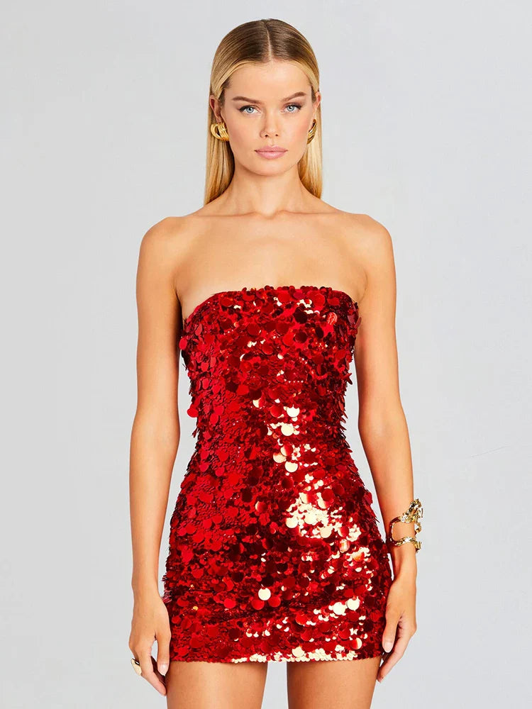 Strapless Mini Sequin Party Dress Partydress-241208