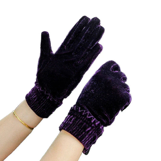 Gold Velvet Winter Full Finger Christmas Gloves - Soft And Comfortable Gloves-L