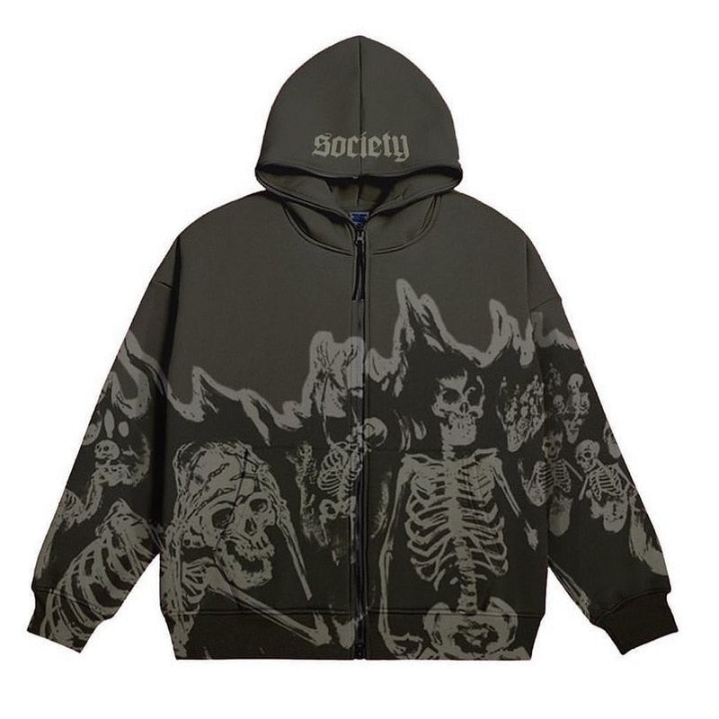 Vintage Printed Zip Up Hoodie Sweatshirts & Hoodies-L