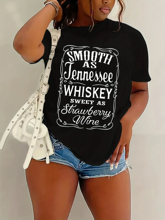 Whiskey Letter Print Sleeve Spring&Summer Crew Neck Women’s Casual Tee T-Shirt