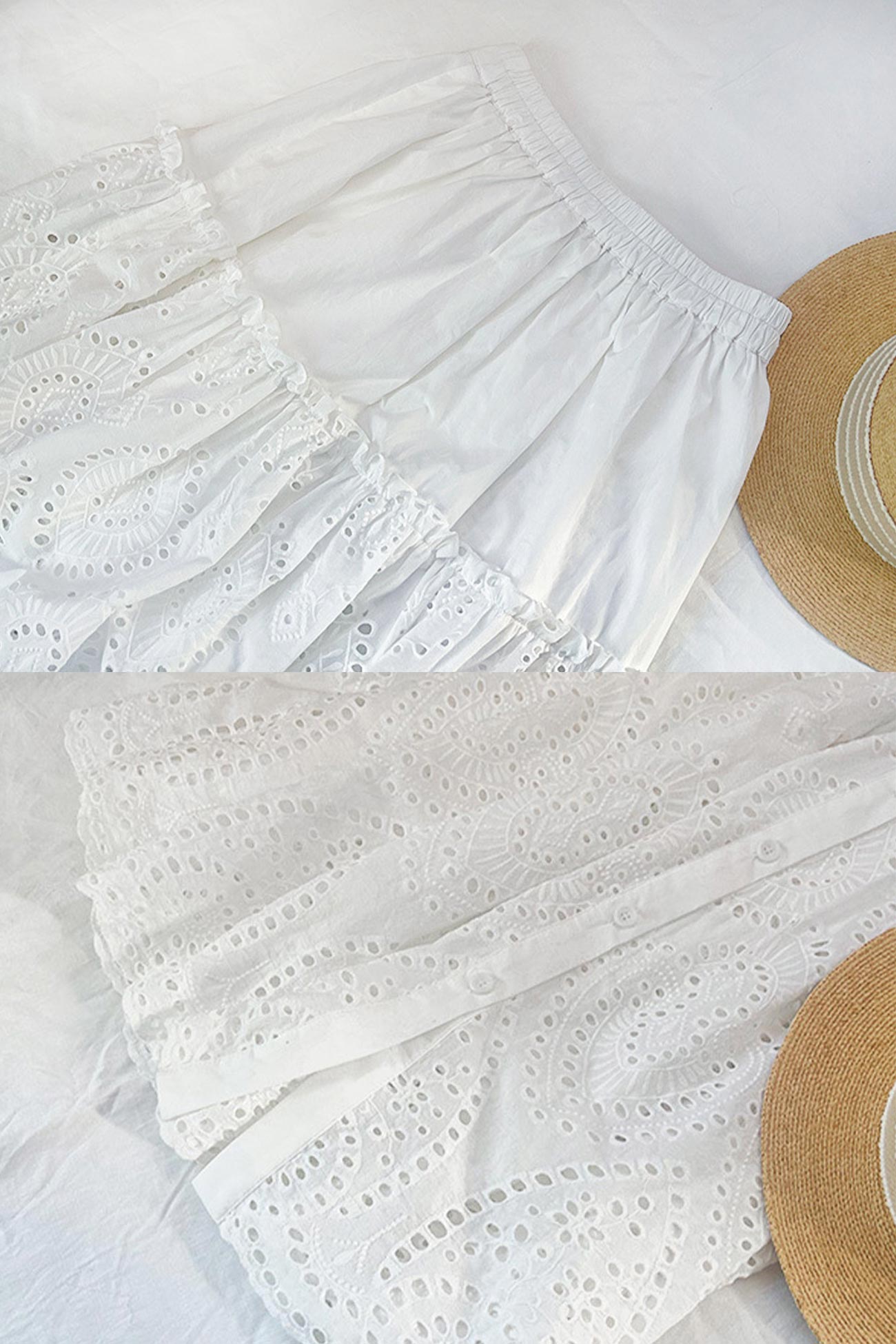 Folded White Lace With Skirt Embroidery Skirts