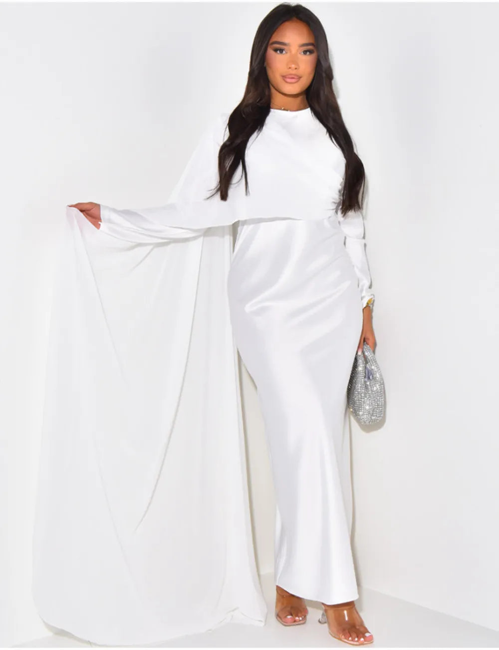 Elegant Solid Color Round Neck High Waist Swing Red Christmas Party Dress White / S Dresses-L