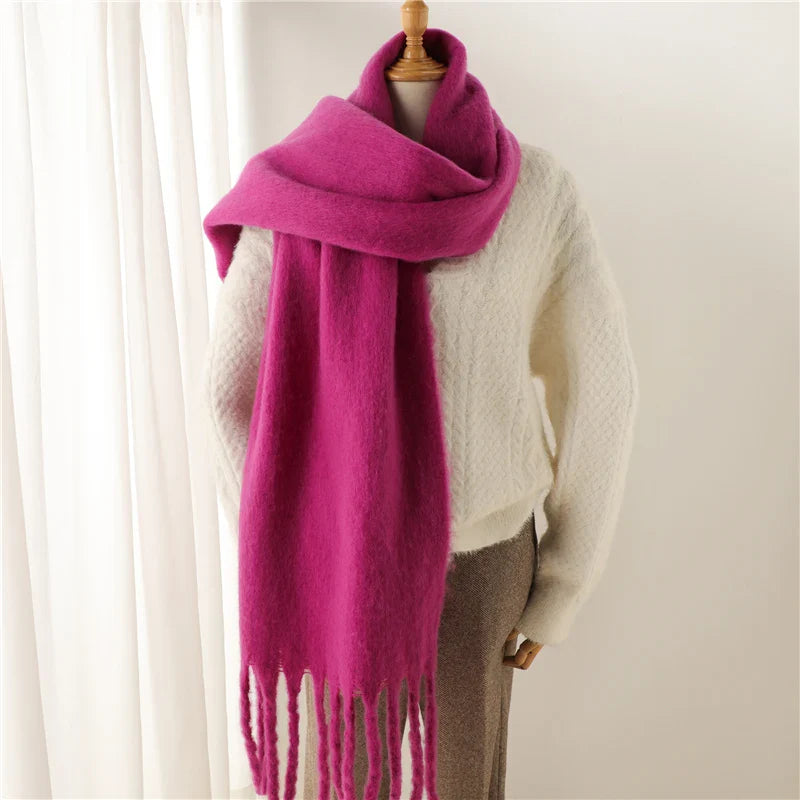 Cashmere Winter Scarf For Women - Solid Thick Soft Pashmina Wrap Rose Red Scarfs-L
