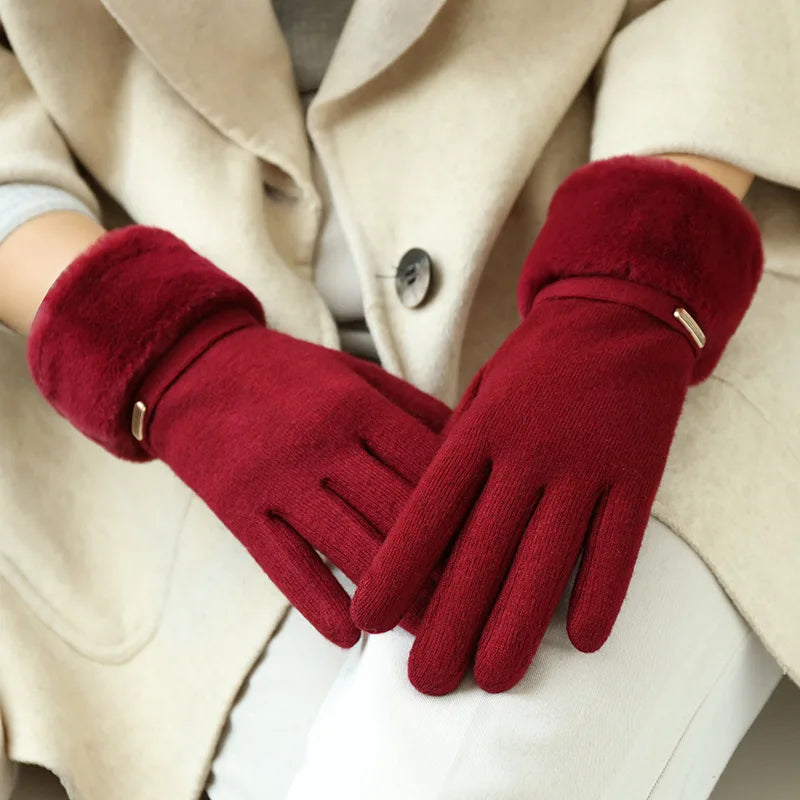 Velvet Touch Screen Thicken Plush Suede Drive Christmas Glove Burgundy / One Size Gloves-L