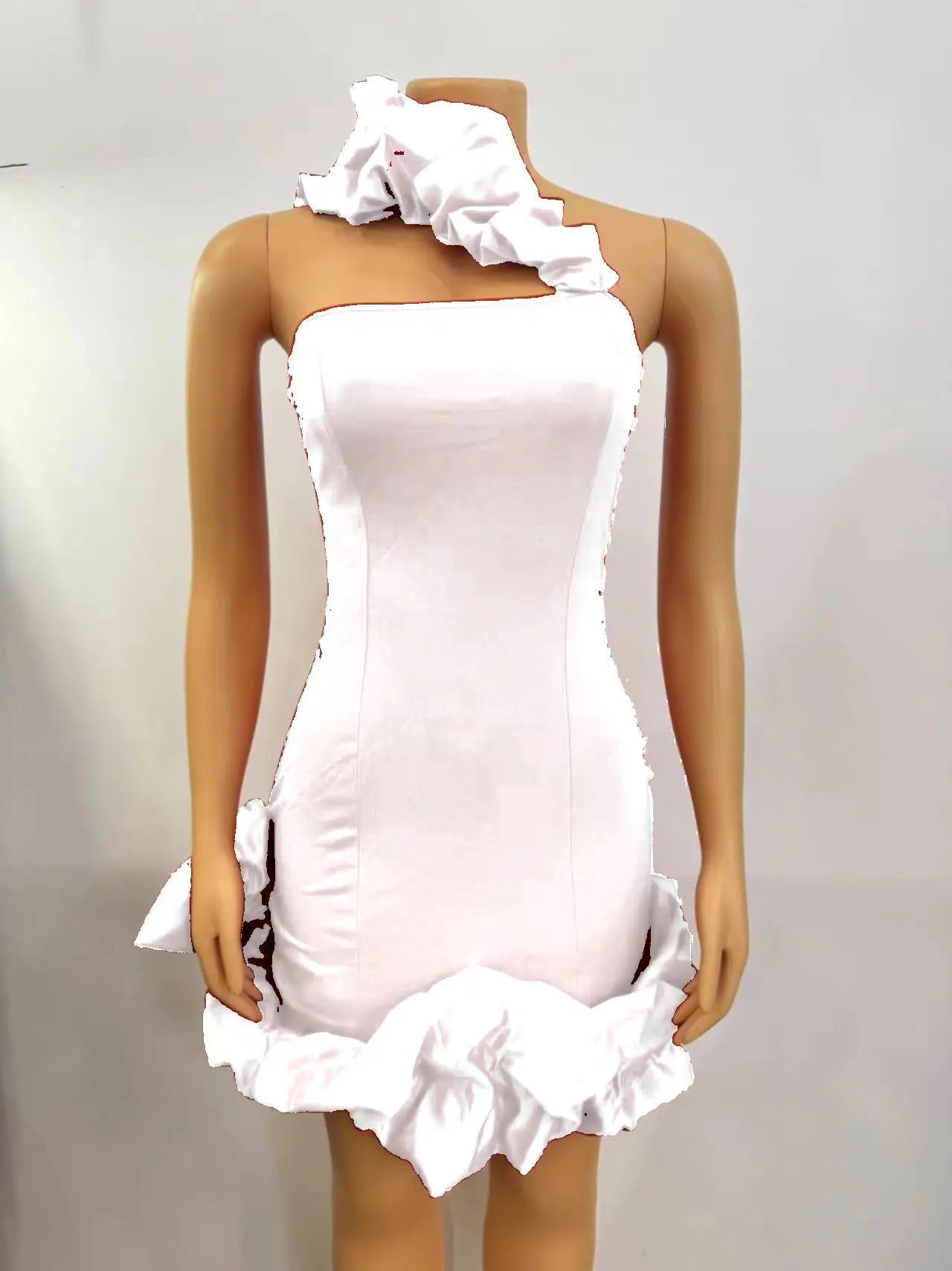 Elegant A-Line Backless One-Shoulder Red Christmas Party Dress White / S Dresses-L