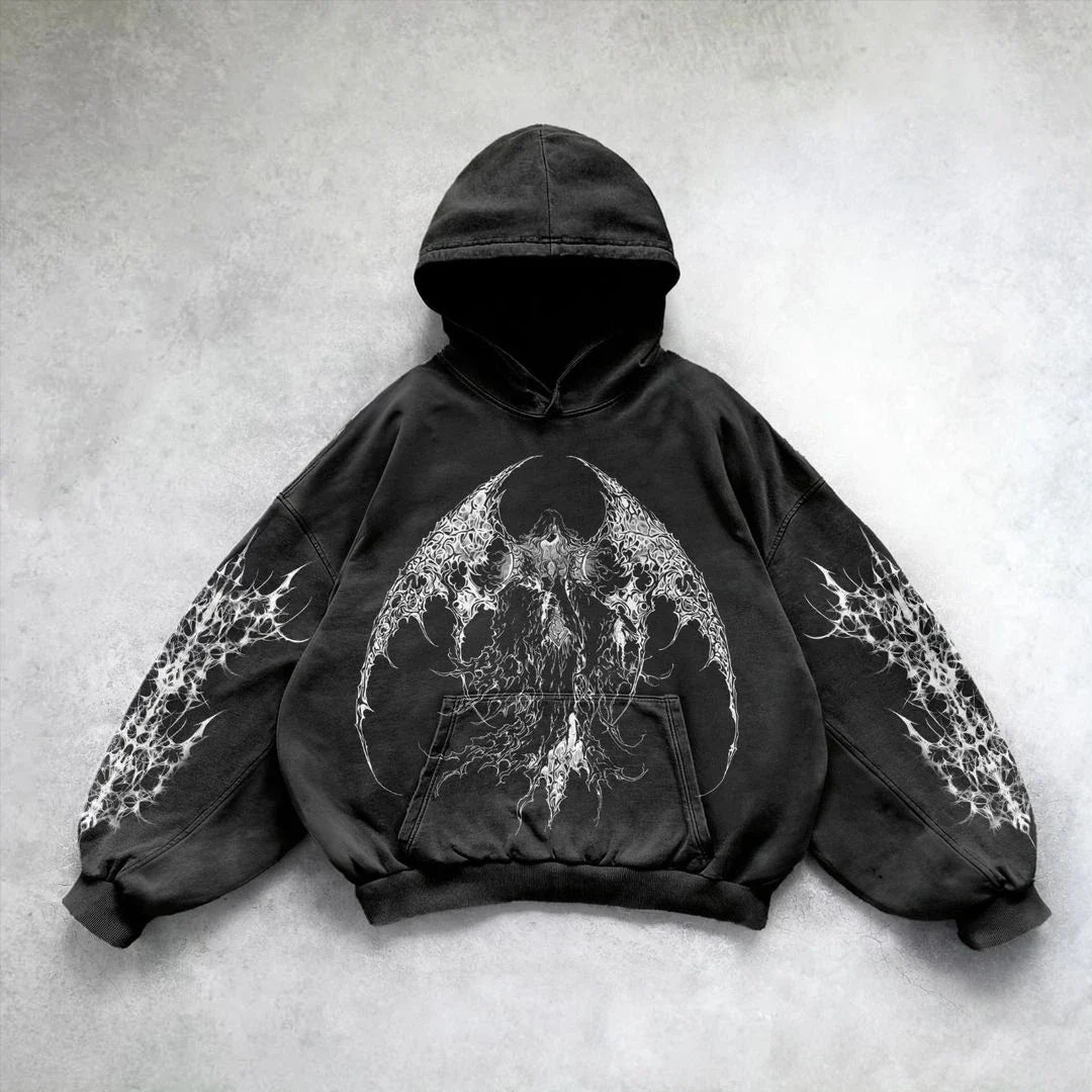 Casual Vintage Print Hoodie black 1 / S