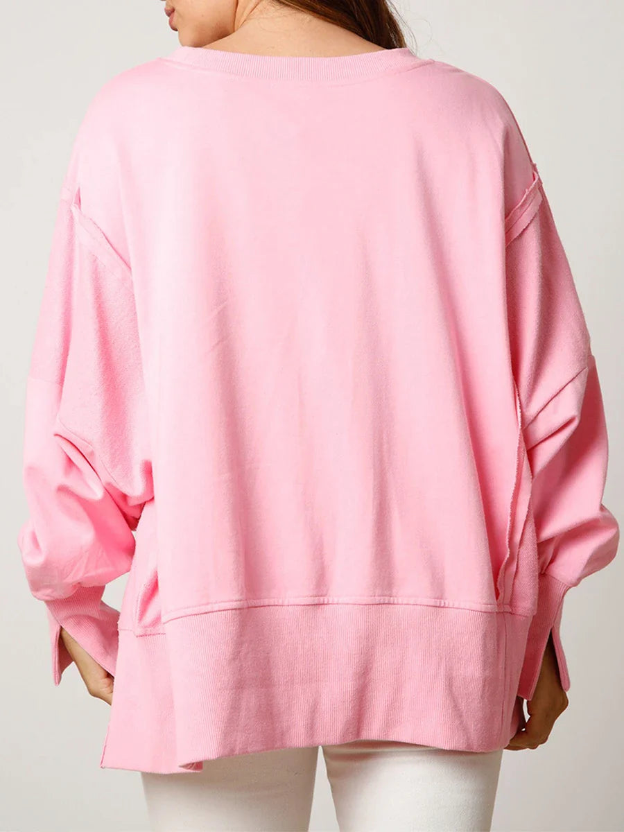 Christmas Sequin Candy Cane Holiday Oversized Side Slit Sparkly Pullover Hoodie Hoodies-L