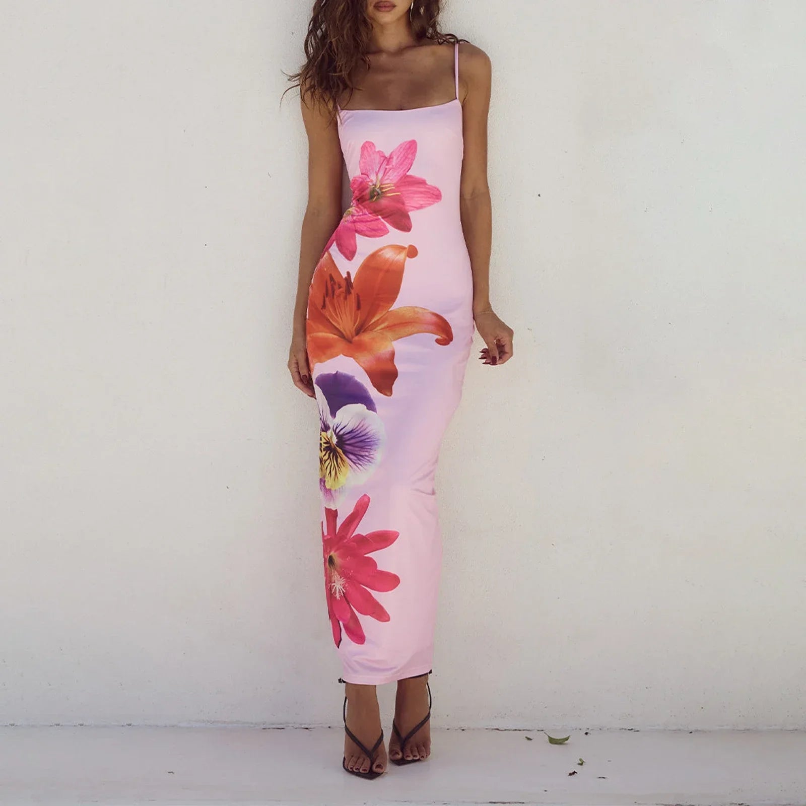 Cocktail Bodycon Floral Print Split Summer Streetwear Floral Dress Pink / S floraldress-250126