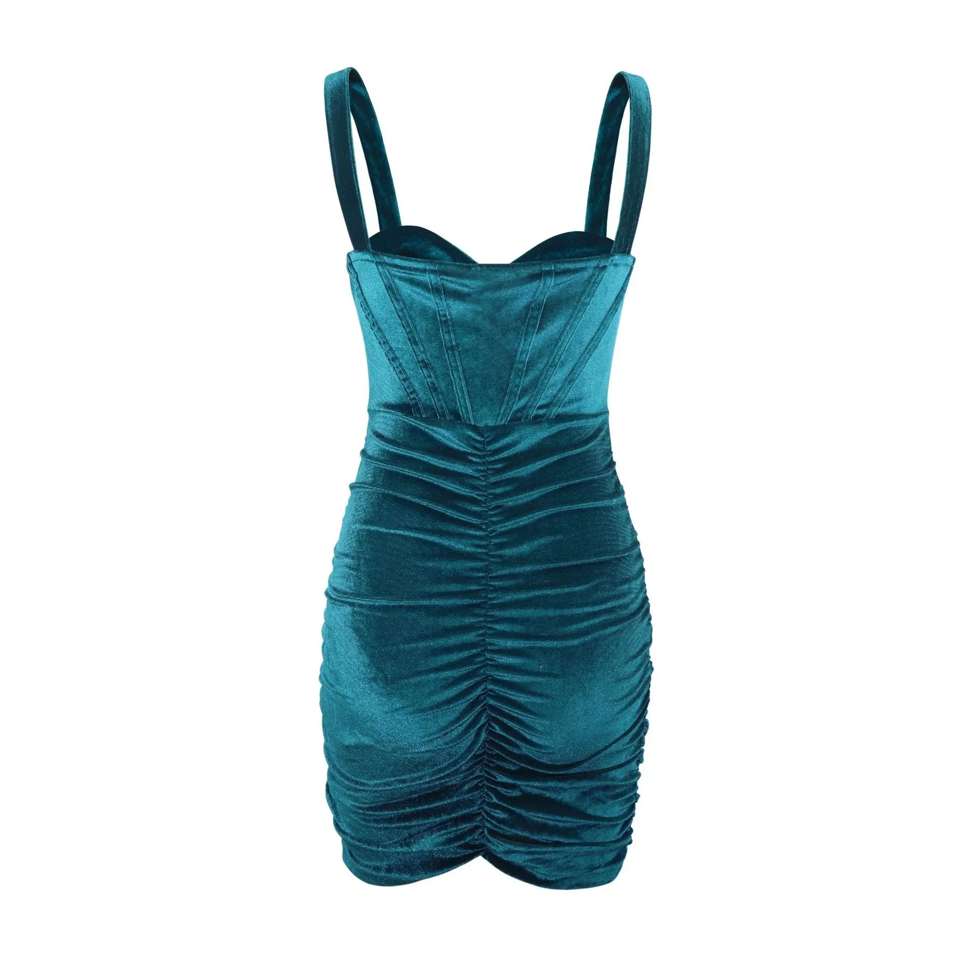 Green Velvet Dress Sexy Strapless Slim Slip Pleated Bodycon Twist Christmas Party Dresses-L