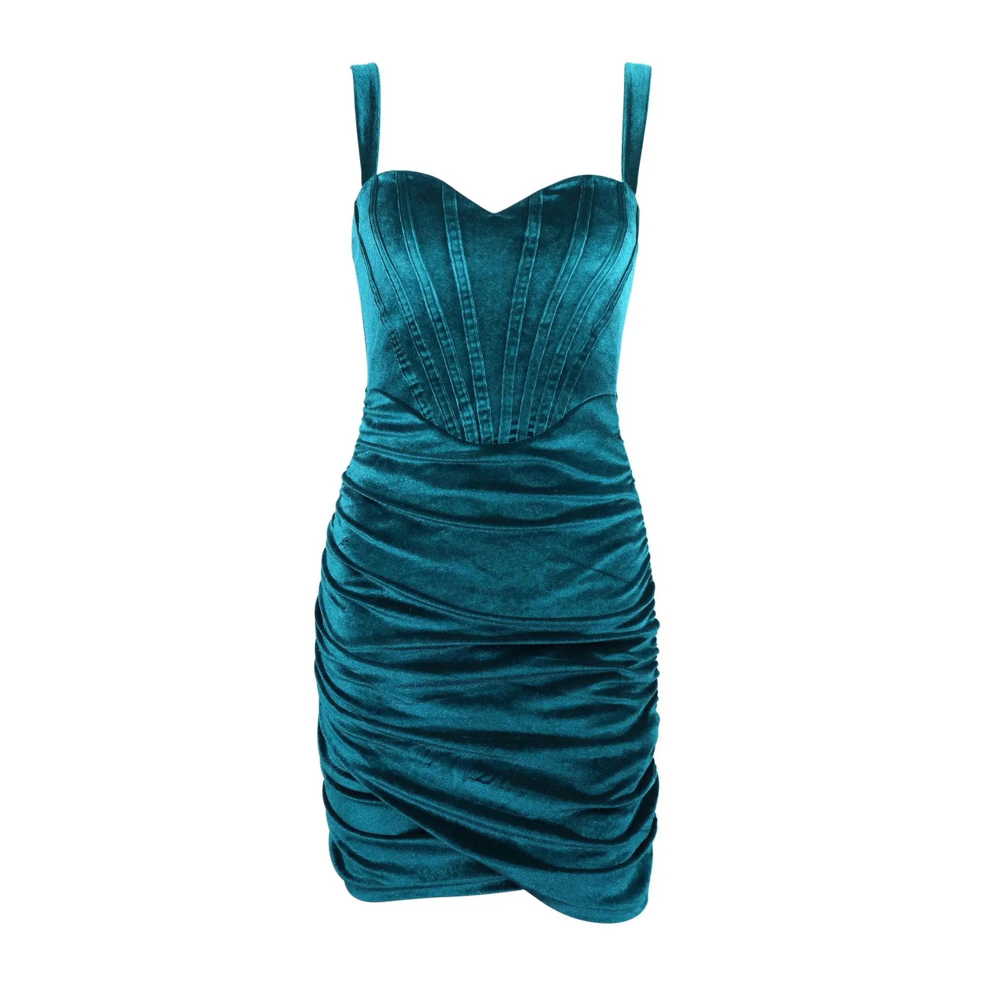 Green Velvet Dress Sexy Strapless Slim Slip Pleated Bodycon Twist Christmas Party Dresses-L