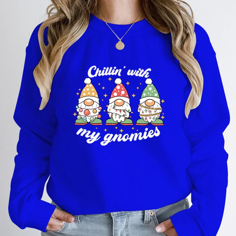 Hoodless Light Chillin’ Gnomies Round Neck Pullover Christmas Hoodie Blue / S Hoodies-L