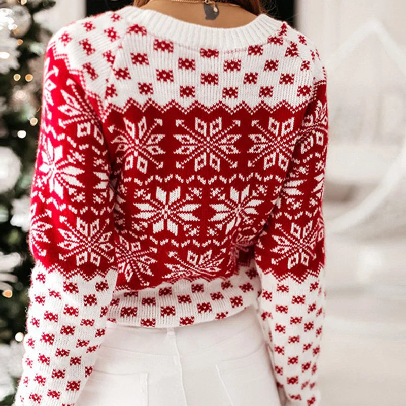 Christmas Snowflake Printed Long Sleeve O Neck Ladies Jumper Sweater Sweaters-L
