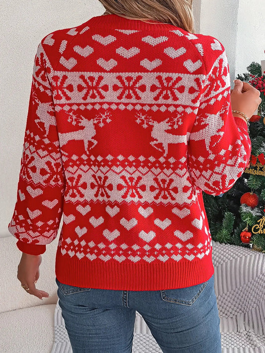Christmas Snowflake Reindeer Pattern Holiday Festive Jumper Sweater Sweaters-L