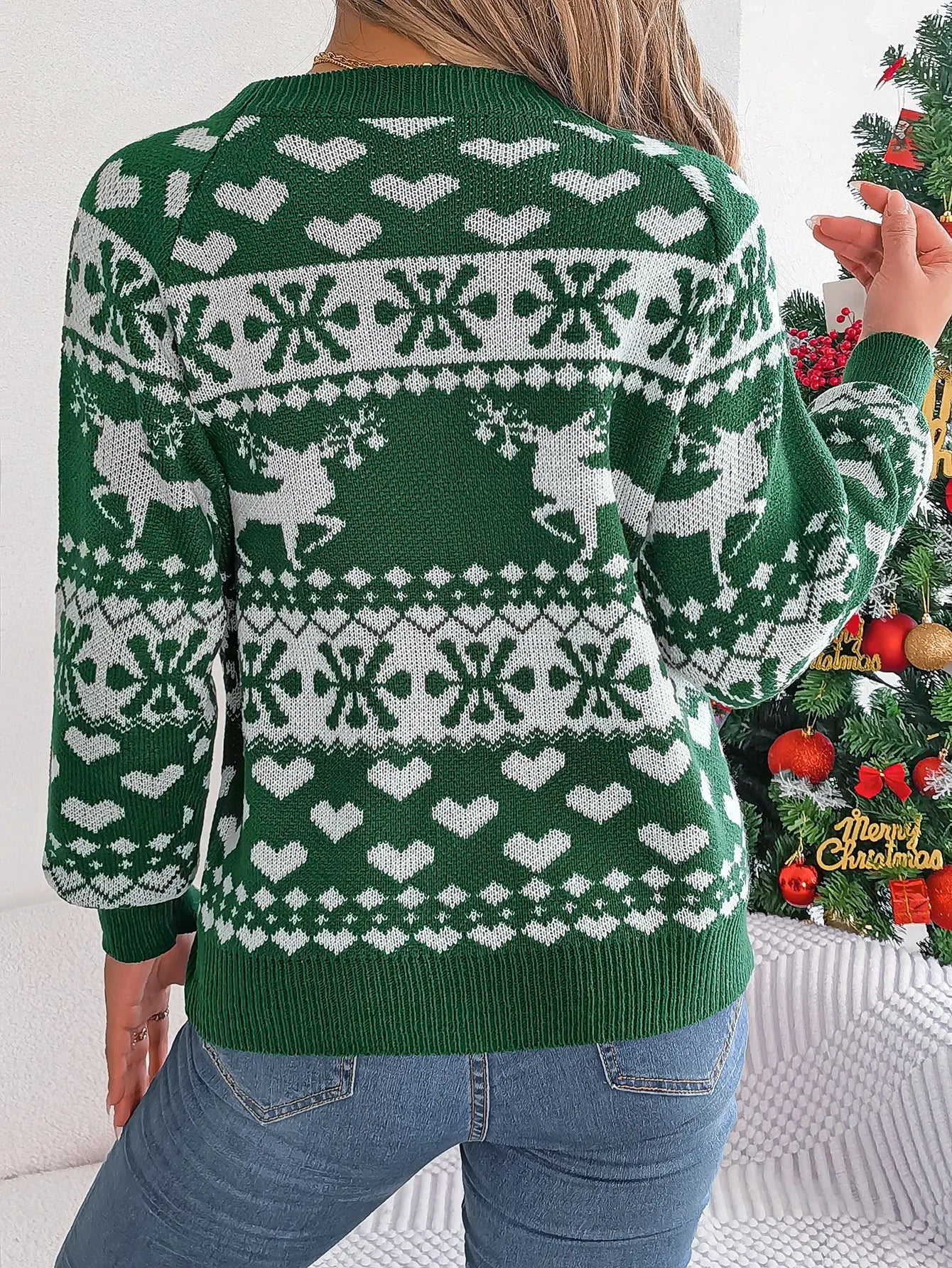 Ugly Christmas Snowflake Reindeer Pattern Holiday Festive Jumper Sweater Sweaters-L