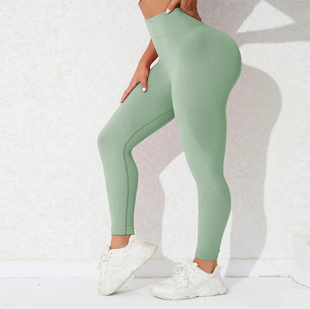 High Waist Seamless Butt Lift Knitting Gym Running Legging Green / S