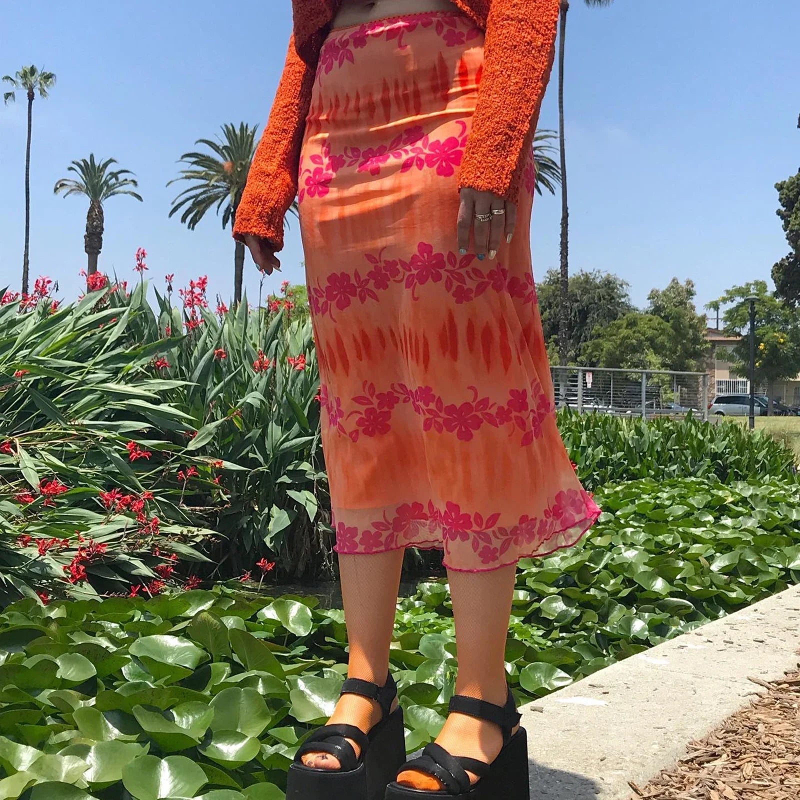 Aesthetic Floral Printed Skirt Bright Boho Casual Beach Skirt skirt-250126