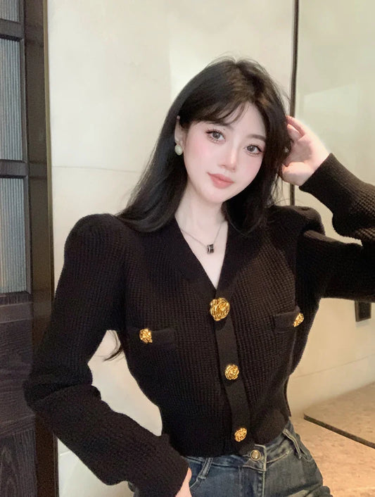 V-Neck Long Sleeved Cardigan Jacket Warm Black Red Christmas Sweater / S 40-48Kg Sweaters-L