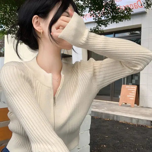 Double-Headed Zipper High Quality Knitted Cardigan Coat cardiagn-250126