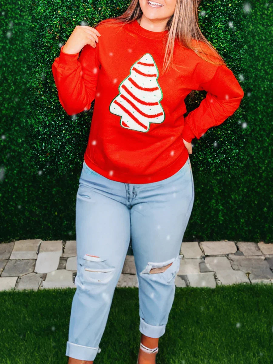 Loose Pullover Snowflake Letter Embroidery Crew Neck Long Sleeve Christmas Hoodie Hoodies-L