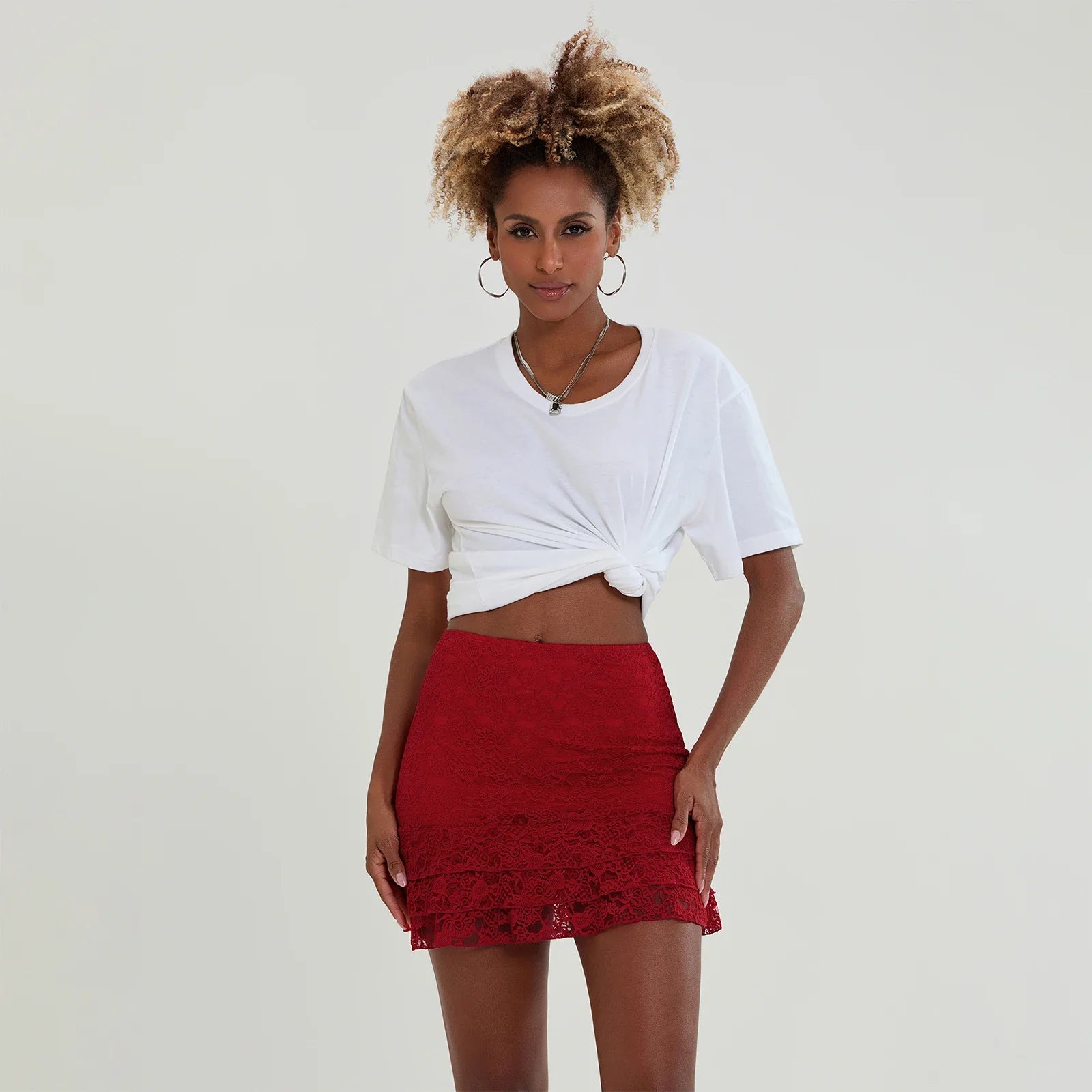 Lace Ruffles High Waist Skirt skirts-250223