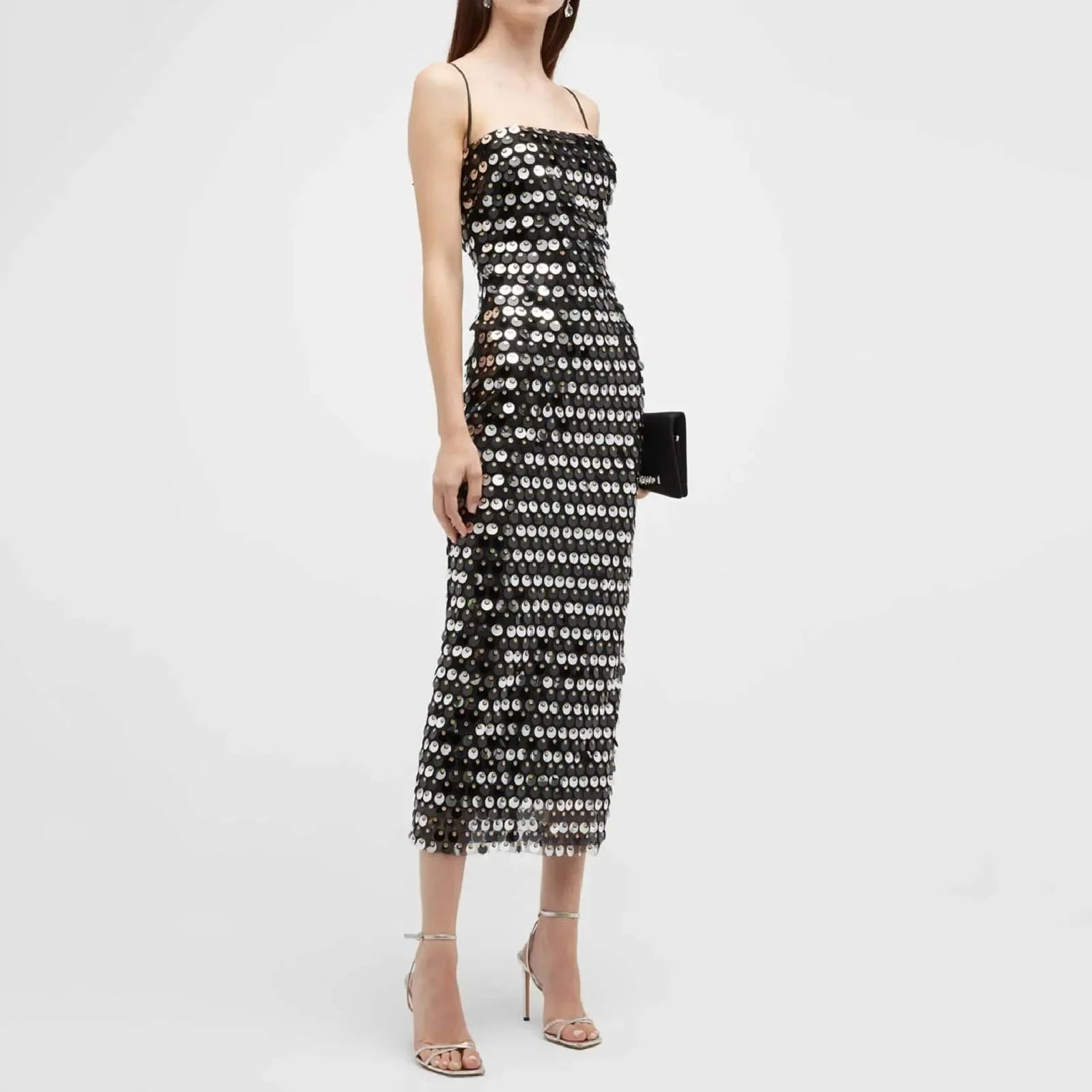 Sexy Suspender Slim Sequin Sleeveless Sling Cocktail Evening Gown Chic Lady Elegant Sequins