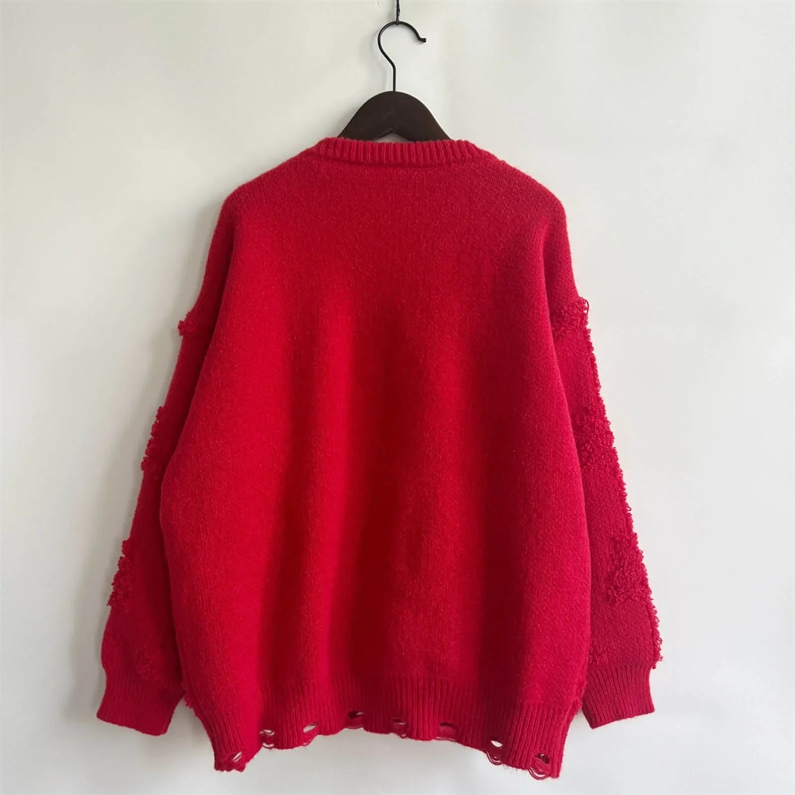 New O-Neck Lantern Sleeve Loose Knitted Casual Christmas Sweater Sweaters-L