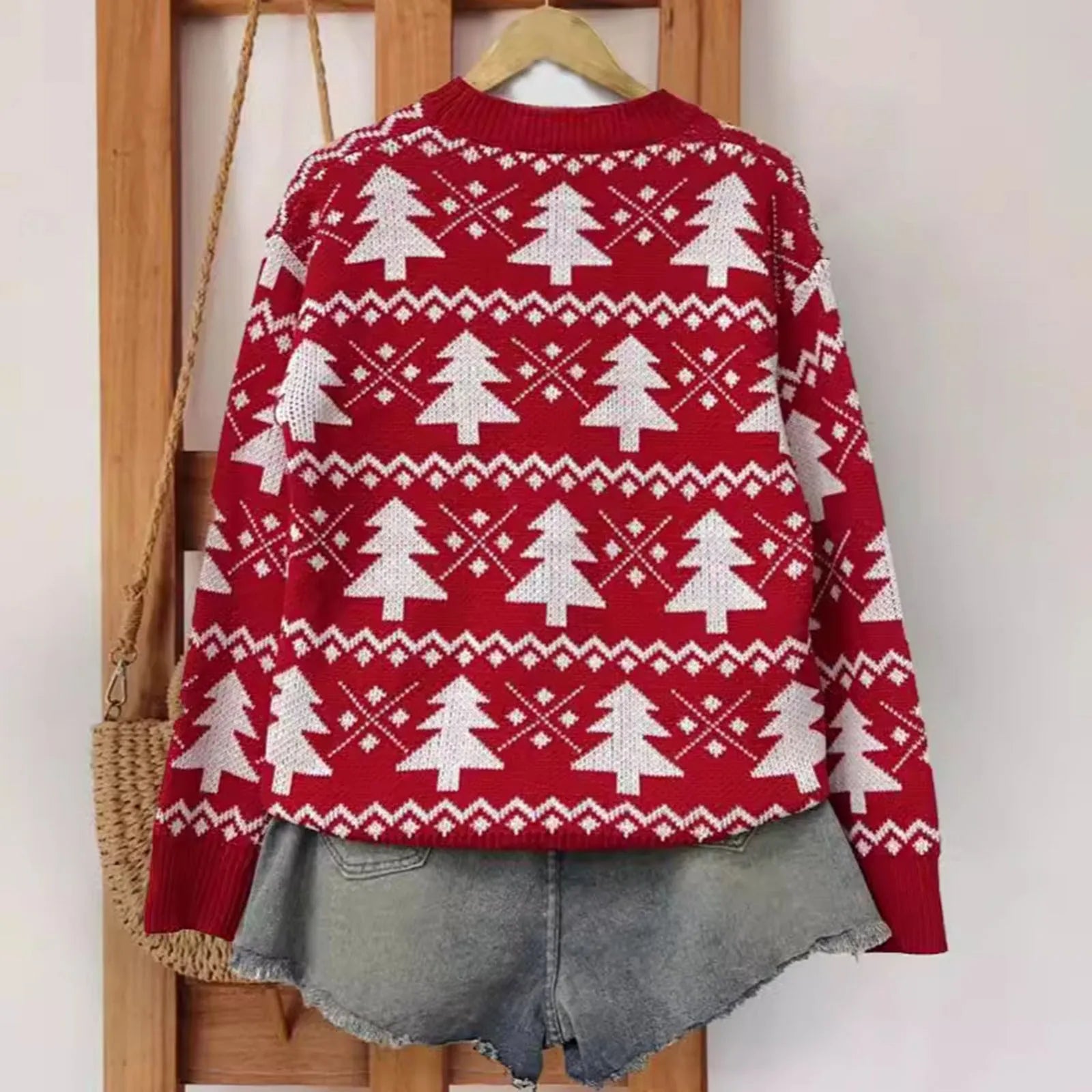 Jacquard Knitted Full Sleeve Warm Soft Christmas Sweater Sweaters-L
