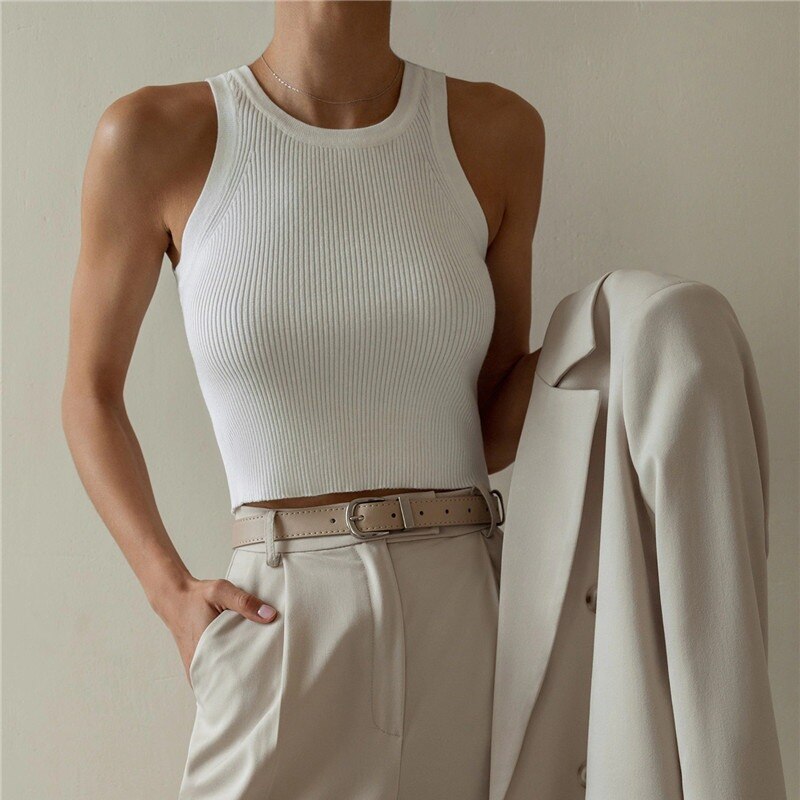 Y2K Sleeveless Knitted Crop Tops White / S