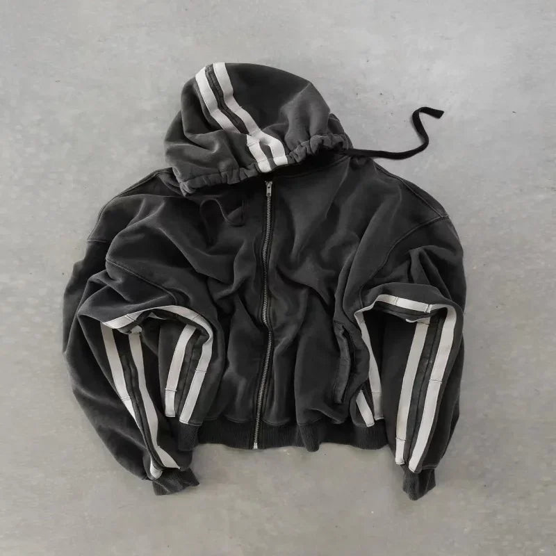 Dark Skull Oversized Zipper Hoodie black7 / S