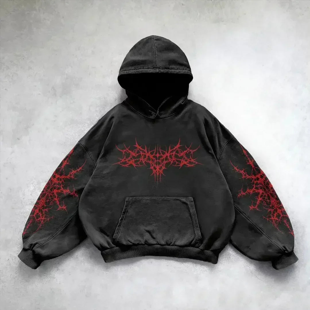 Dark Skull Print Oversized Hoodie black8 / S