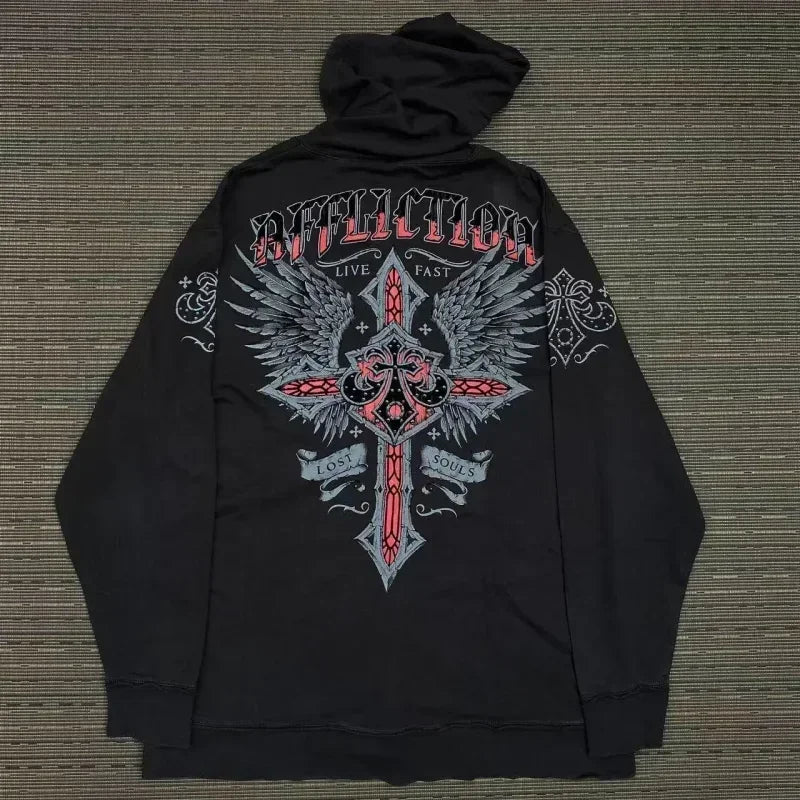 Dark Skull Print Zip Hoodie black5 / S