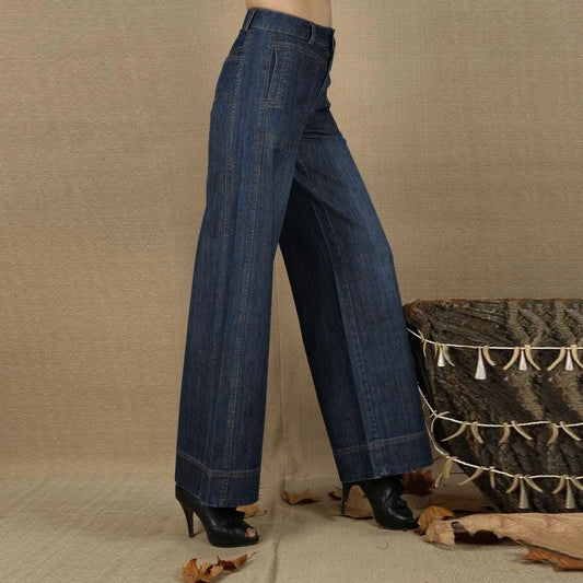 Vintage Straight Leg Seam Front Wide Jeans