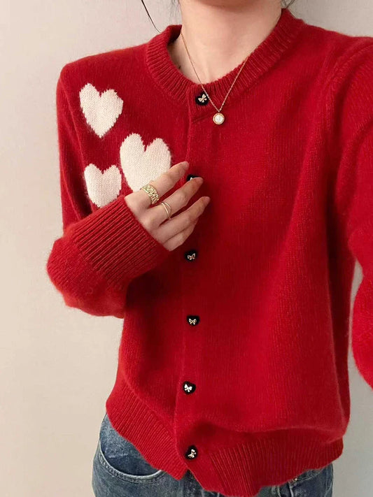 Love Print Vintage Sweet Cardigan Red / One Size Cardigan-241208